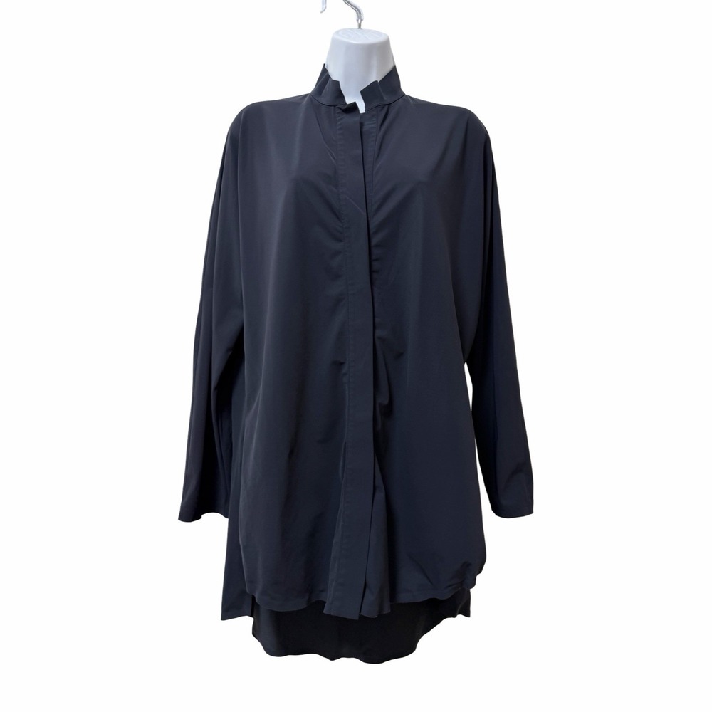 Aday Womens Something Borrowed Snap Button Tunic Shirt Size XL Dark Navy Tunic